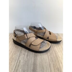 SAS Women Huggy Sandals 7.5 Beige Tan Leather Cross Strap Comfort Walking USA